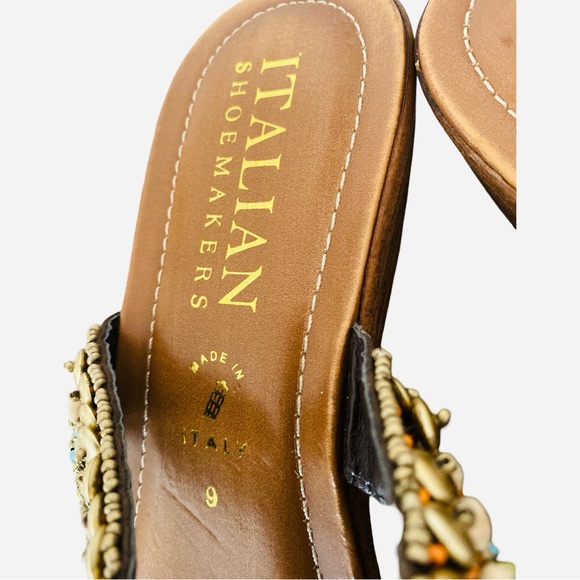 Italian Shoemakers Sandals 9 Beaded Faux Wood Boho Slides - Picture 4 of 7